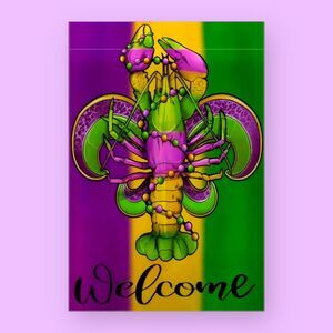 Welcome Mardi Gras Crawfish and Beads New Orleans Garden Flag